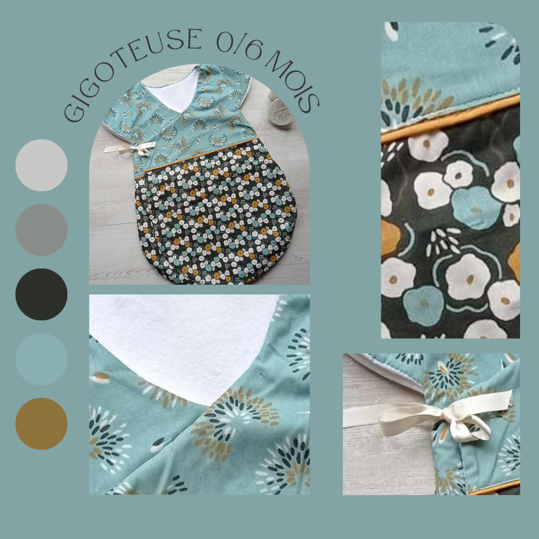 Gigoteuse hiver coupe japonisante 0/6 mois fait main