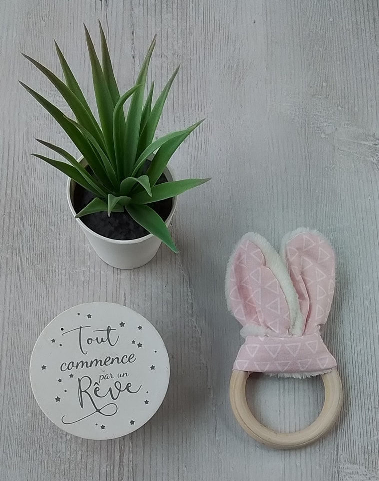 anneau de dentition en bois non traité, oreilles en coton polaires