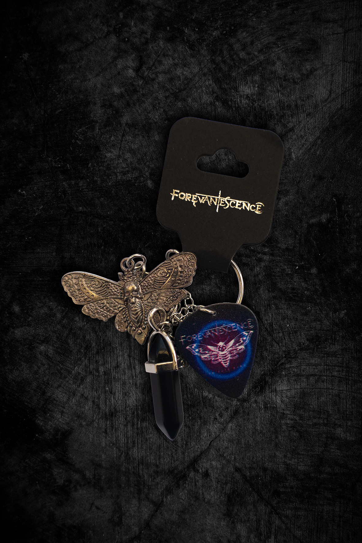 Obsidian Pendant Moth Charm Keyring