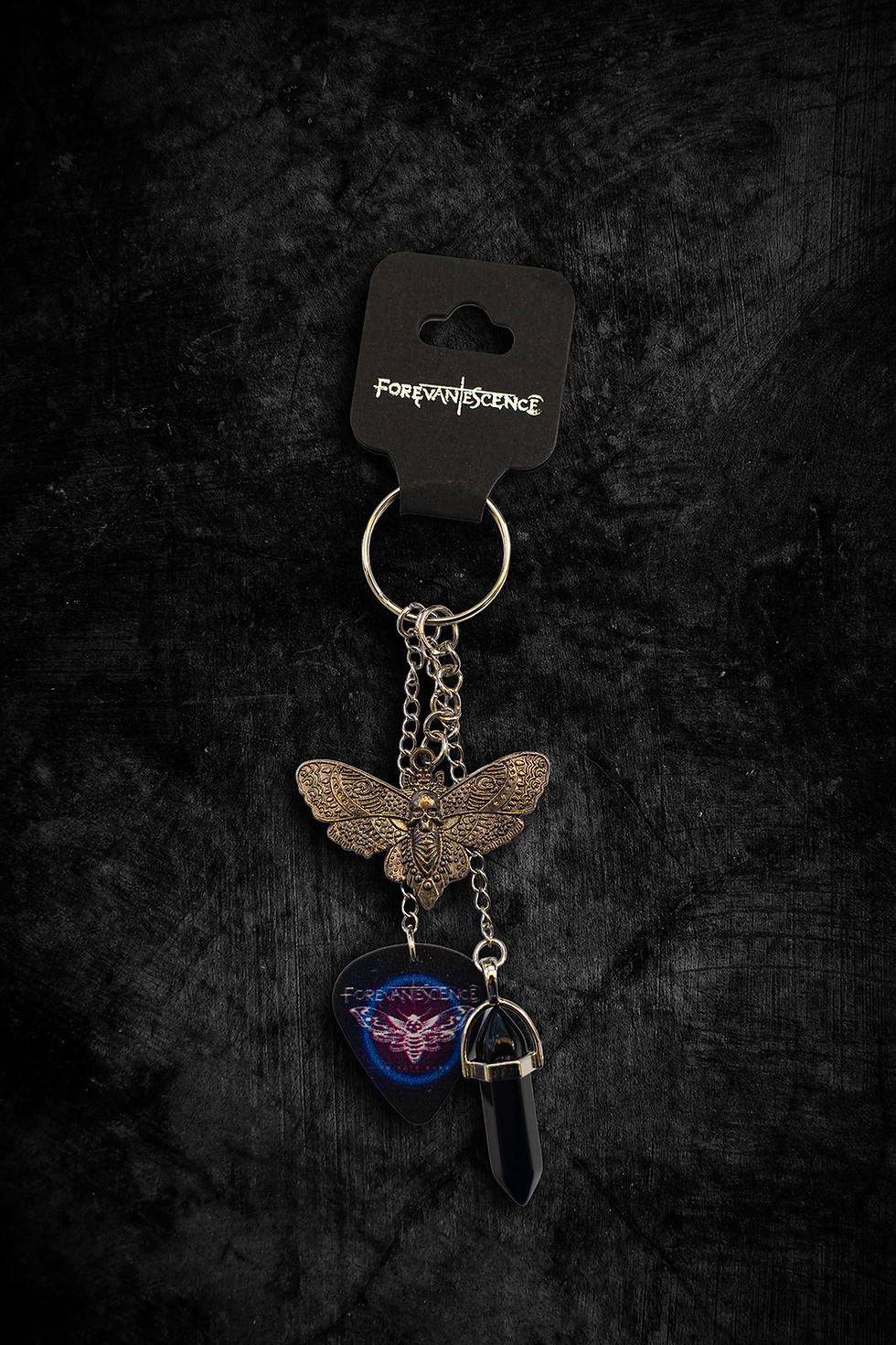 Thumbnail: Obsidian Pendant Moth Charm Keyring