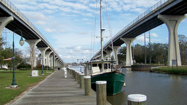 Houma Twin Span Bridges and Downtown Marina in Houma, Louisiana