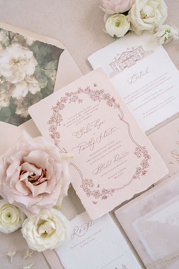 Blush wedding invitation suite done by Krisanna Elizabeth for the Bloedel Reserve