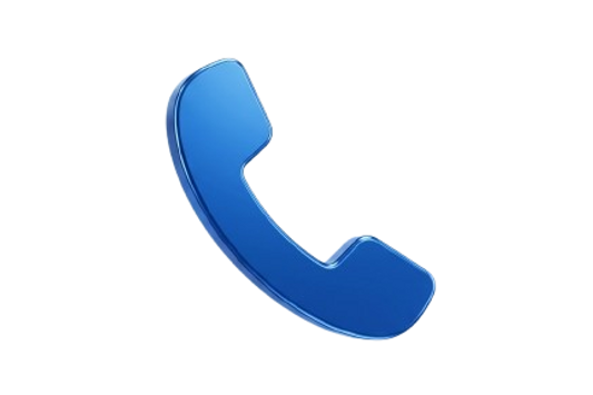 A floating blue telephone receiver icon, isolated on a transparent background, suggesting communication or connectivity.