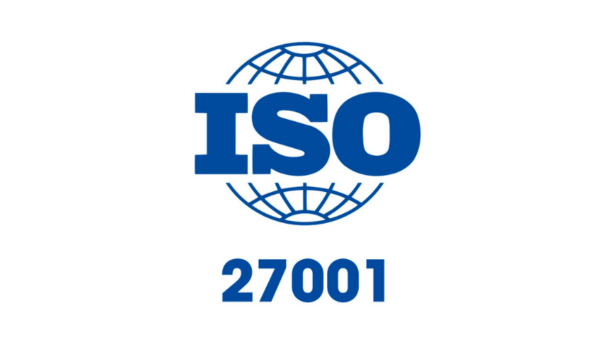 Blue ISO globe logo with 27001 beneath on a white background