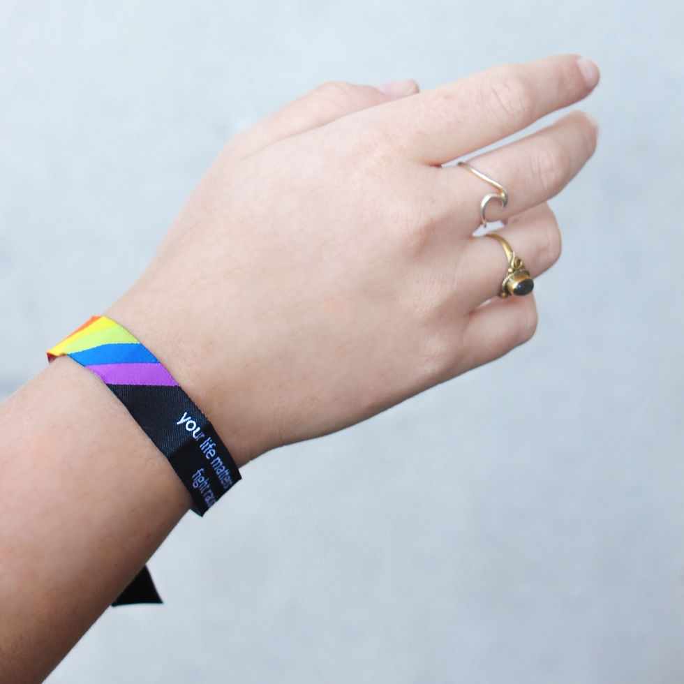 Armband mit Text "Your life matters - fight racism and sexism"