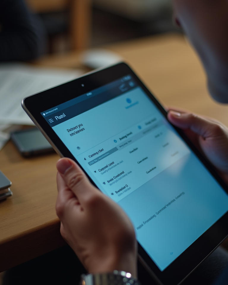 Técnico revisando datos de conexión en una tablet
