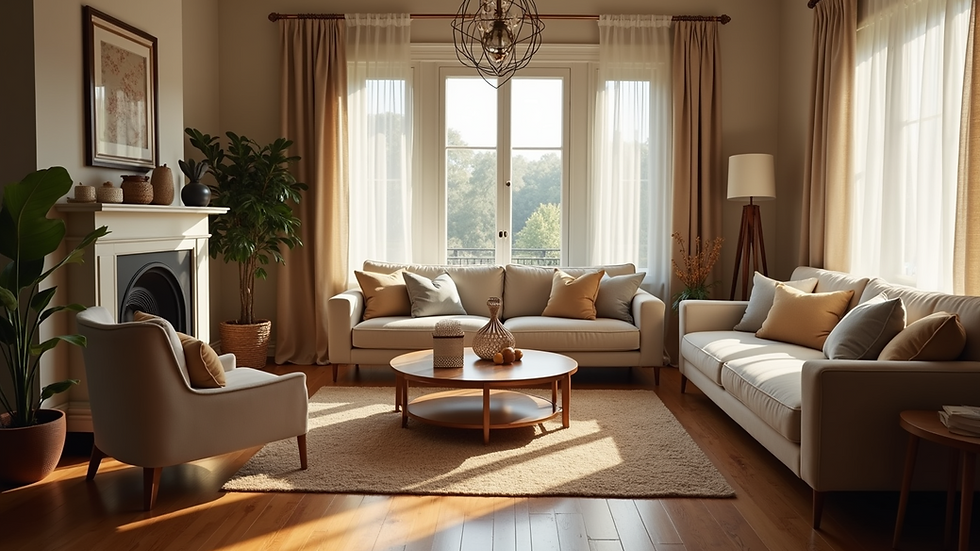 Wide angle view of a cozy living room with a welcoming atmosphere