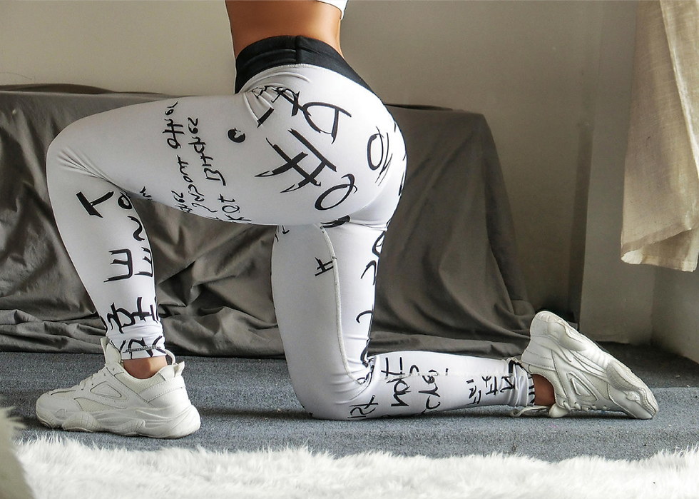 Thumbnail: TAME Letter Print Design High Waist Yoga Leggings