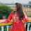 Thumbnail: Long gown with bandhej print with embroidery work