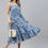 Thumbnail: Blue and white ethnic motifs print a-line dress