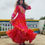 Thumbnail: Long gown with bandhej print with embroidery work