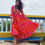 Thumbnail: Long gown with bandhej print with embroidery work