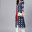 Thumbnail: Navy Blue and off-white printed layered A-line kurta with ghungroo