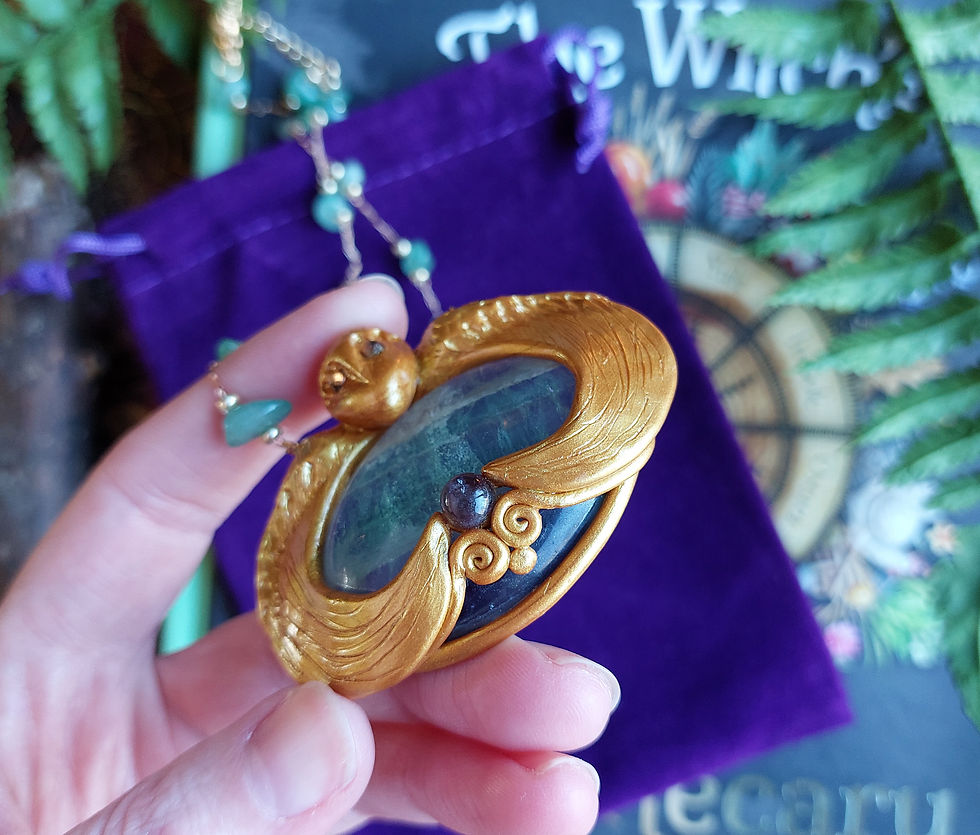 Thumbnail: owl creature jewel 'hedwig' * fluorite+ amethyst