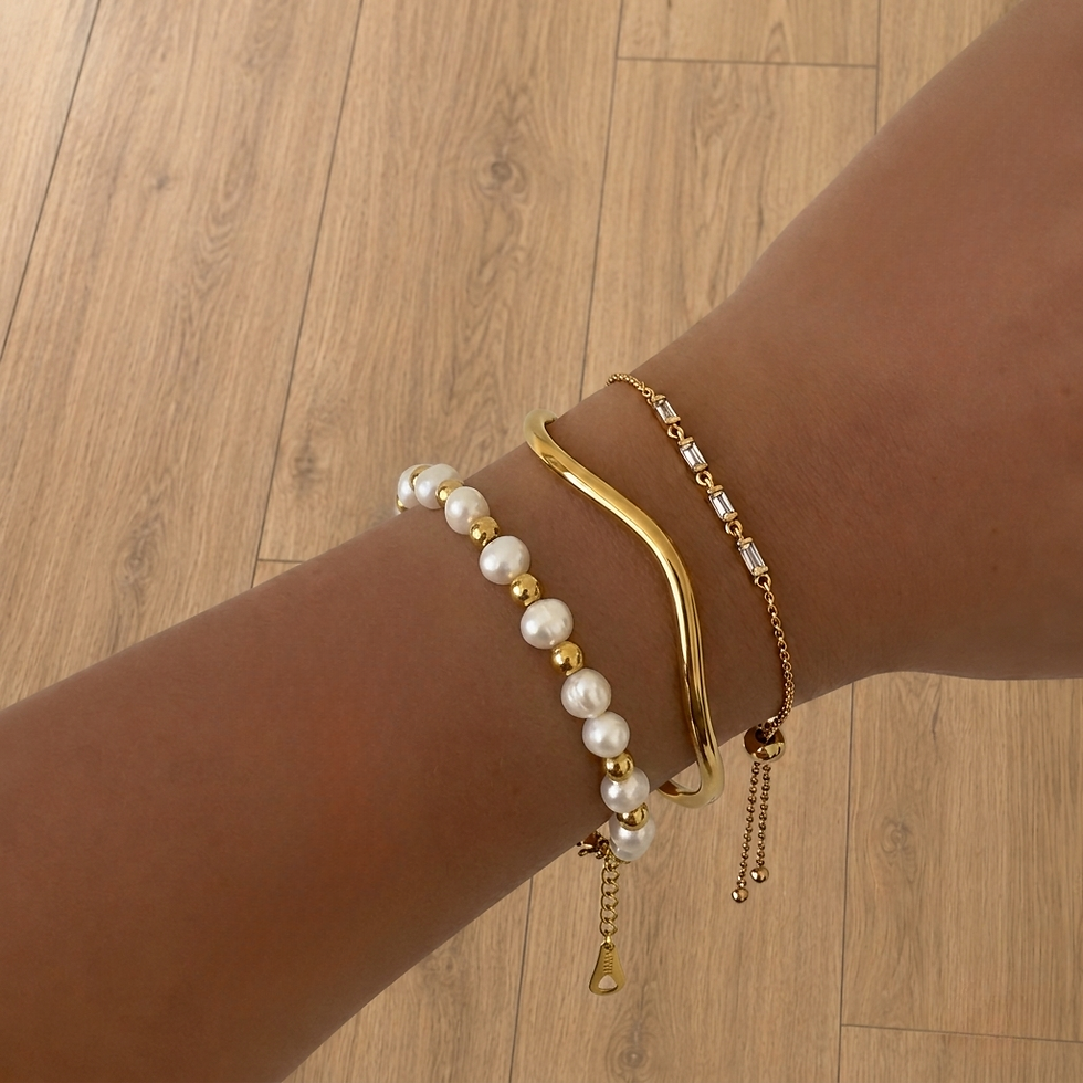 Jewellery, jewelry, Charm Pearl Bracelet, Charm, Gold, Vermeil, Gold Plated, Silver, Waterproof