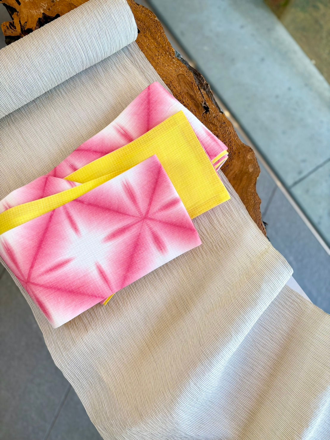 雪花絞り半幅帯　綿麻地