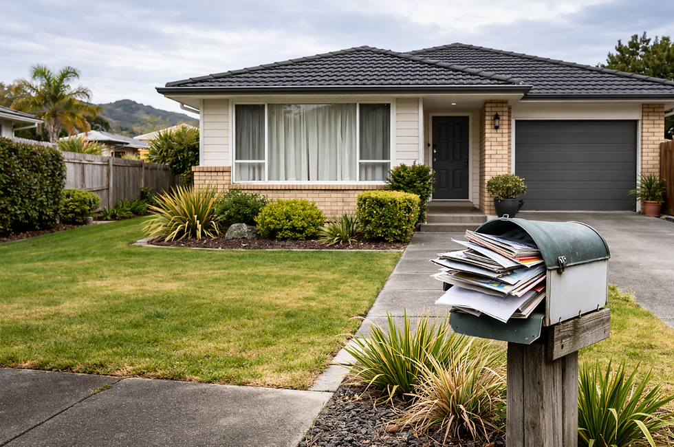Overflowing mailbox at rental property indicating possible tenant abandonment Tauranga NZ