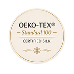 badge de certification OEKO-TEX® montrant l'absence de substances nocives dans la soie.