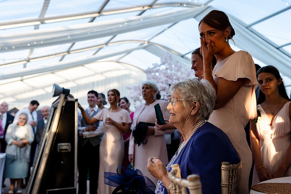 Emotional guests during the speeches in the North Yorkshire Marquee Wedding