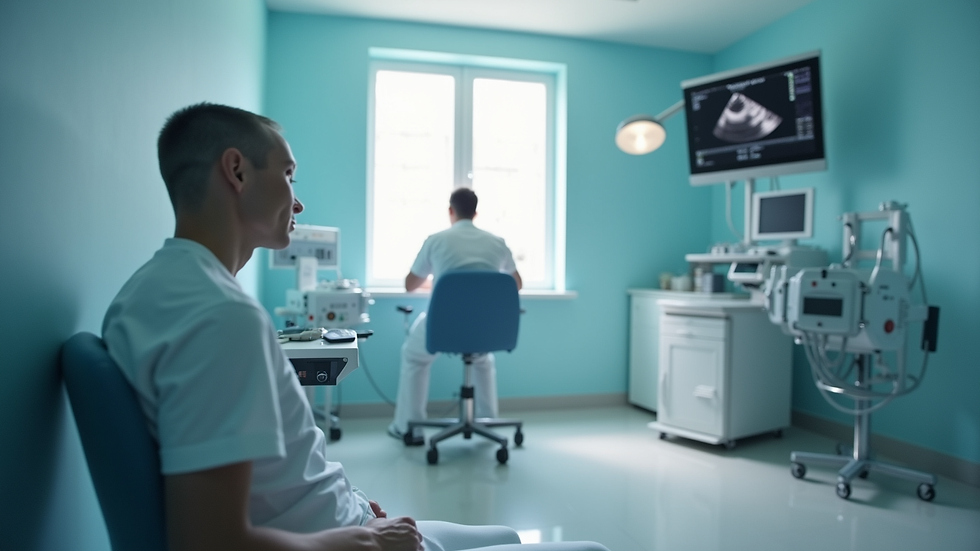 Eye-level view of a medical consultation room with ultrasound equipment