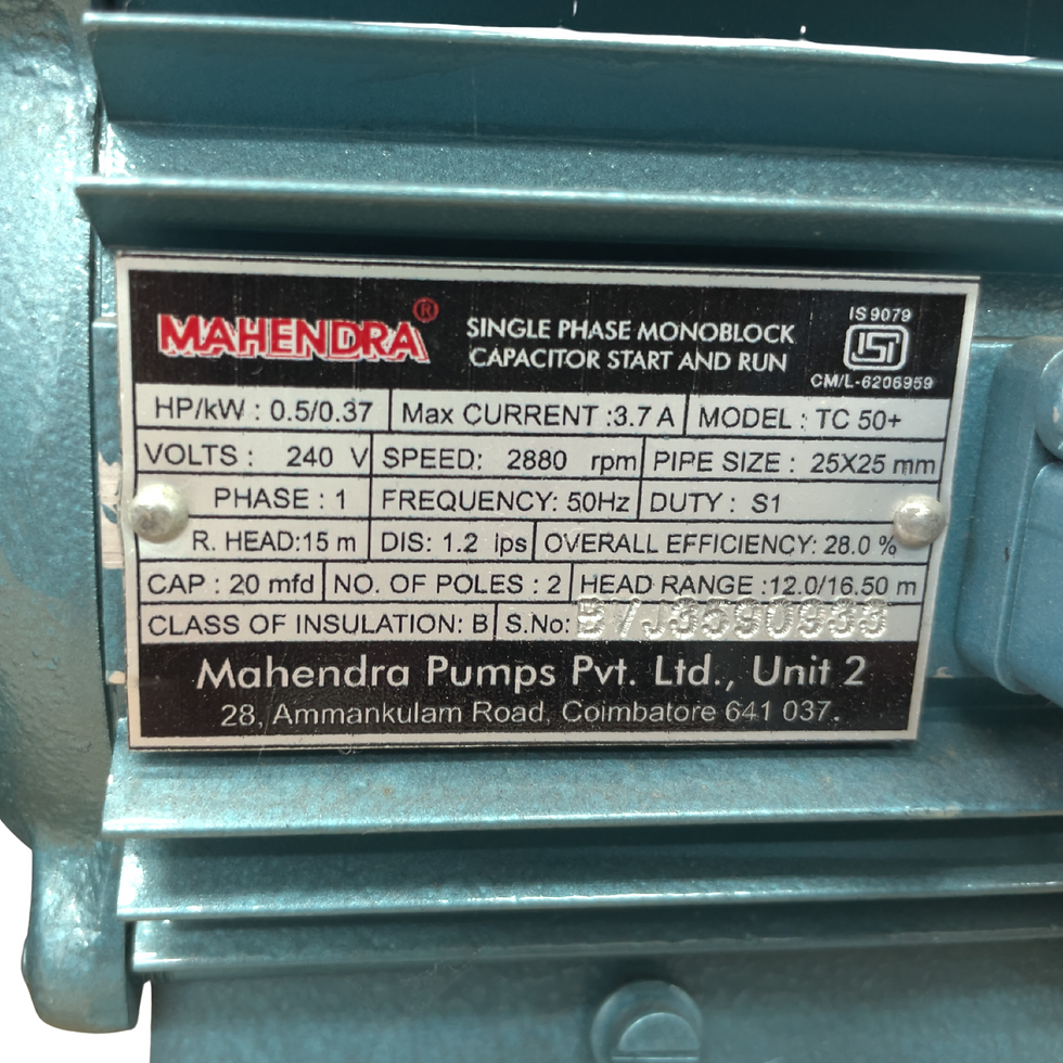 Thumbnail: Mahendra Single phase Monoblock Pump | TC 50+ | 0.5 kw / 0.37 HP