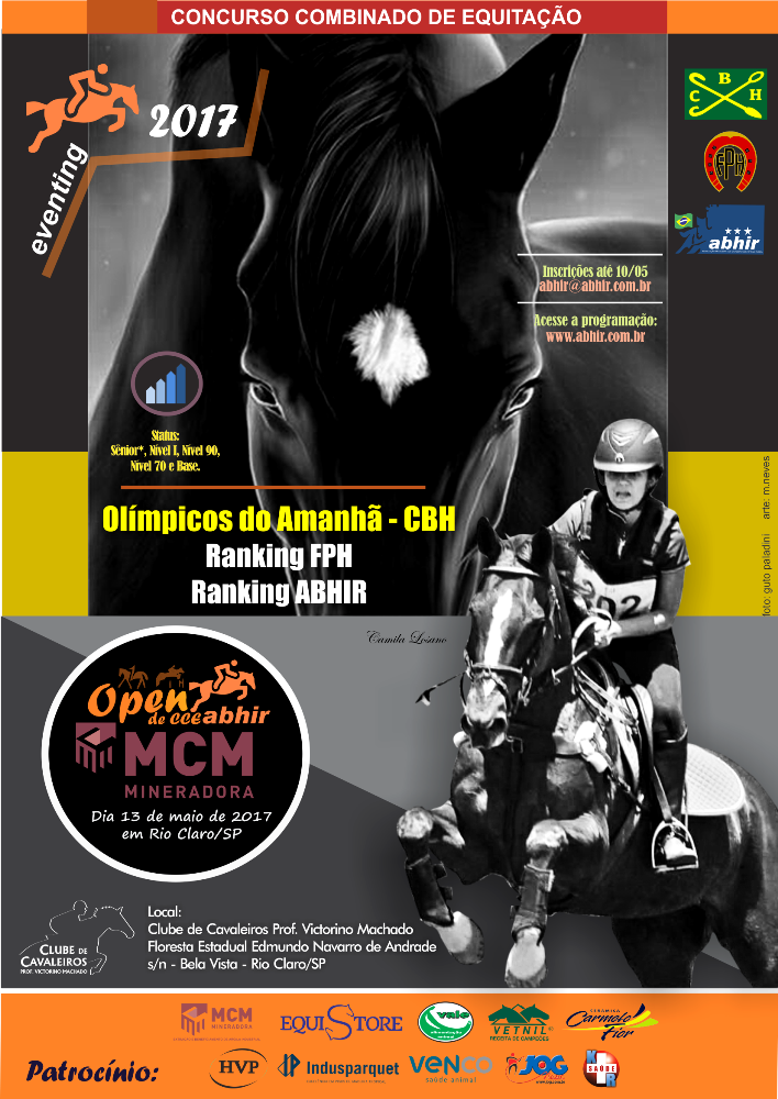 O evento "Open de CCE ABHIR MCM Mineradora", etapa válida para o ranking ABHIR, ranking FPH e Olímpicos do Amanhã - CBH - volta à cidade de Rio Claro, no Clube de Cavaleiros Prof. Victorino Machado, neste sábado (13/05), sob responsabilidade da Associação Brasileira dos Cavaleiros de Hipismo Rural - ABHIR.