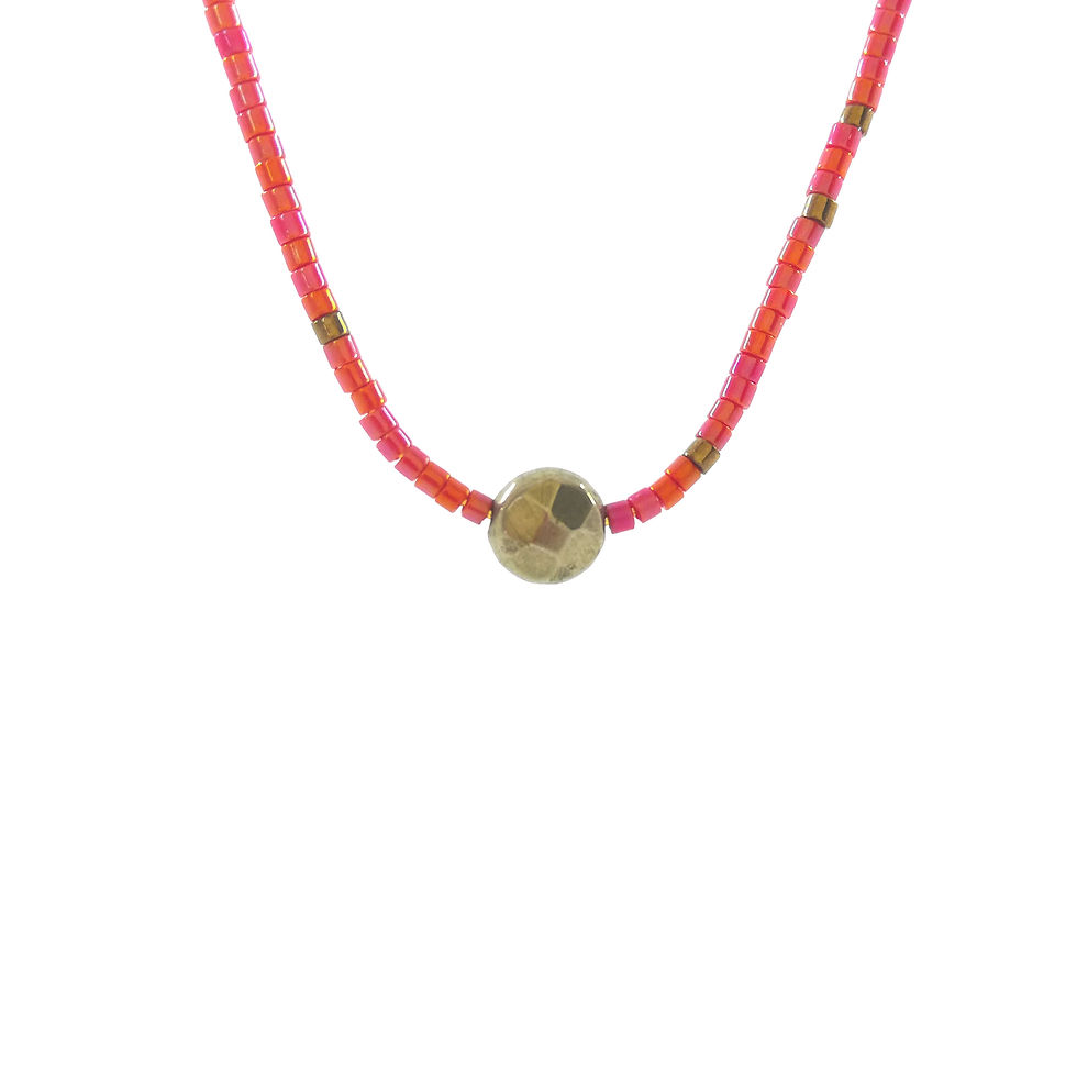 Collier rouge avec pierre fine pyrite et perles miyuki