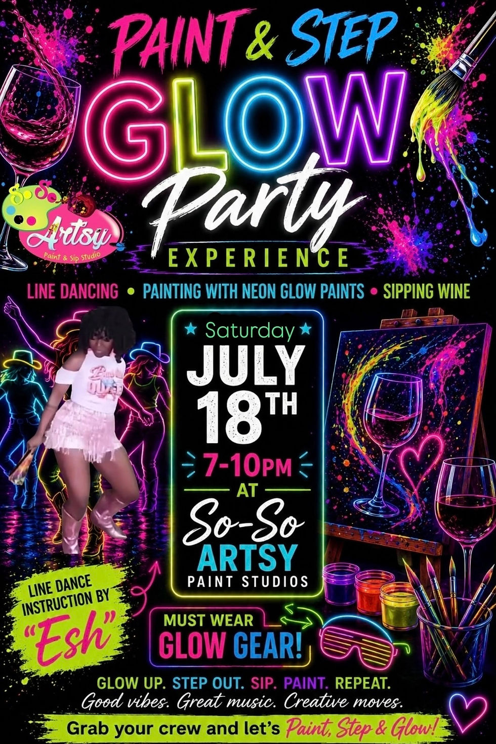 Paint Sip & STEP W/ Esh!  Glow Party Edition!