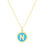 Thumbnail: 14K Yellow Gold Round Blue Enamel Initial Pendant with Cable Necklace 18”
