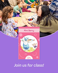 Mini Berry Music Together outdoor pop-up session with toddlers playing instruments on picnic blankets.