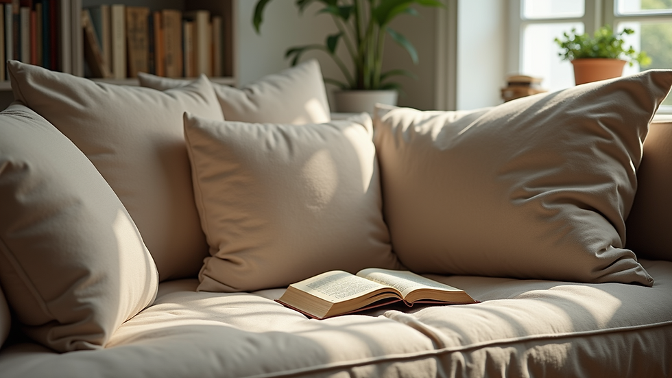 Close-up of a cozy corner with cushions and books for calming down