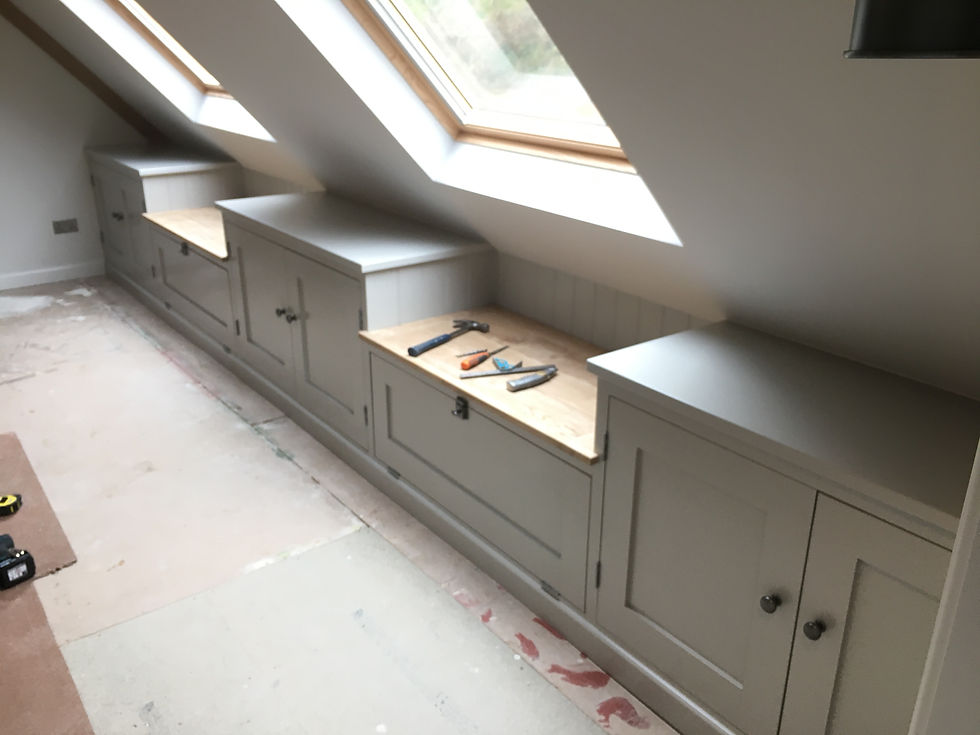 Bespoke Storage on Landing with oak seating.