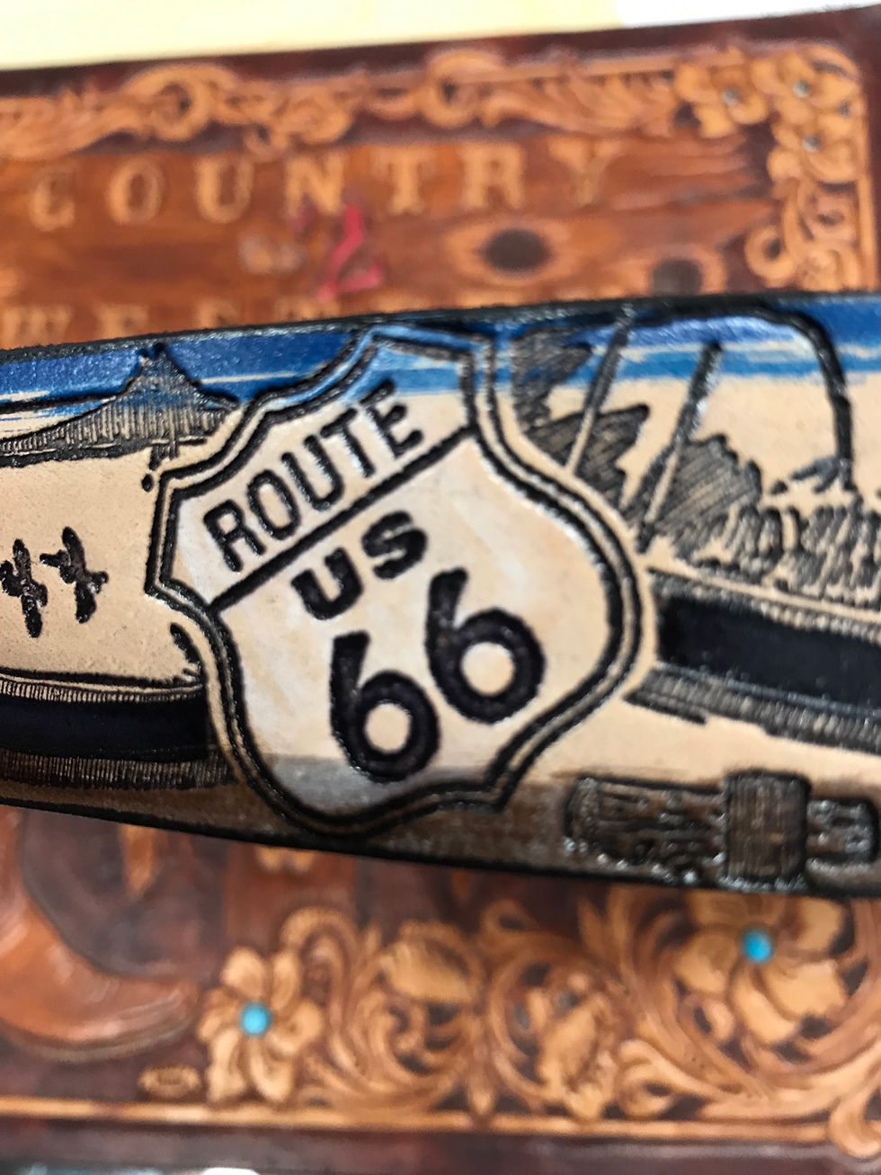 Thumbnail: USA Route 66 Leather Snap Belt