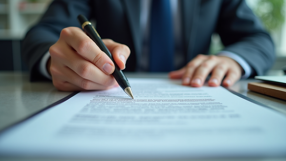 Close-up view of a privacy officer reviewing compliance documents