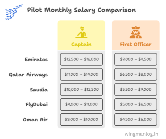 Salary Expectations in 2025 (USD/month)


While pay varies by operator and seniority, monthly take-home (USD) for foreign pilots usually falls in this range: