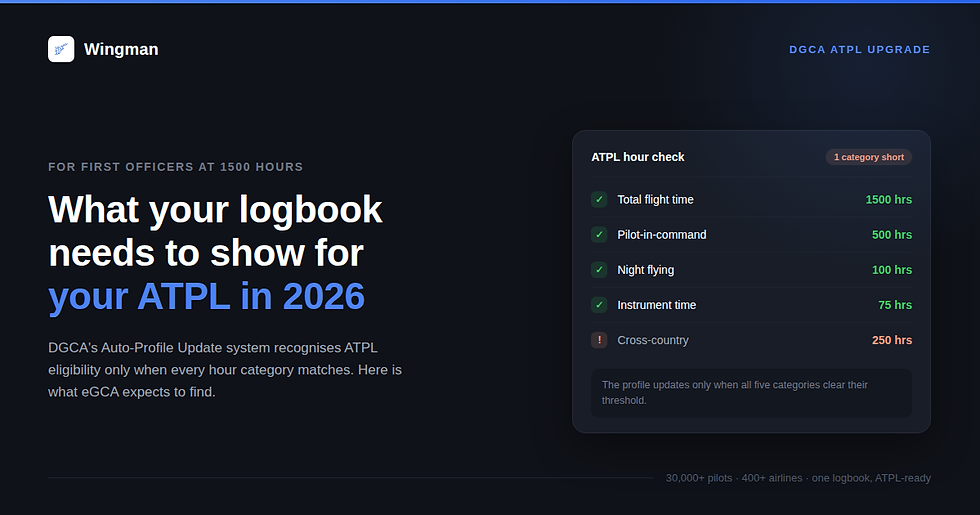 DGCA ATPL upgrade requirements: what your logbook needs to show in 2026