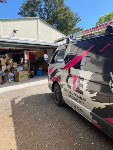 CTE Central Taranaki Electrical van by garage