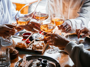 people making a toast with wine glasses