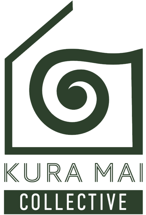 Kura Mai Collective logo featuring a spiral inside a house silhouette