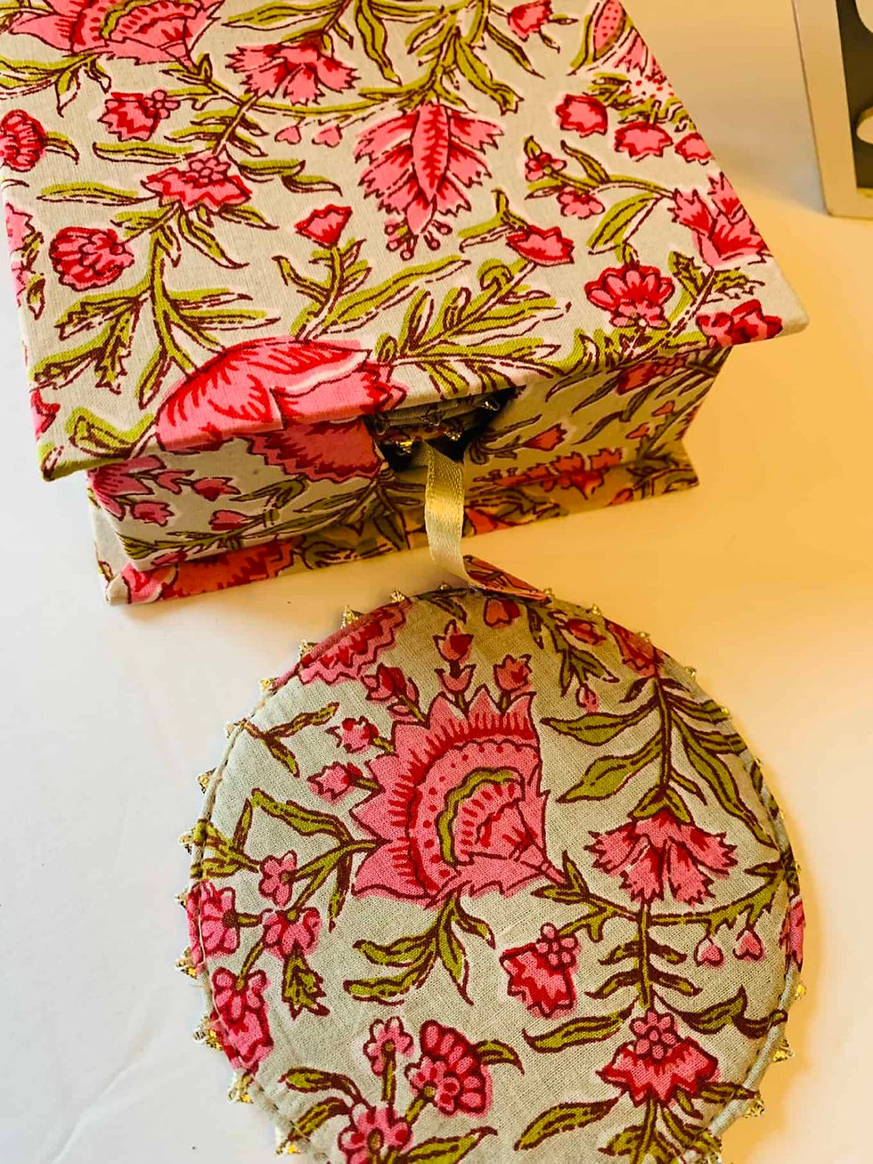 Thumbnail: Up-cycled Fabric Coaster & Matching Storage Box 