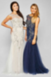 Beaded Tulle Lace Fishtail Prom Gown Navy Ivory