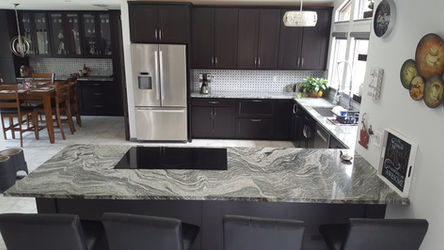 Viscount White Granite countertops fabricated and installed by JG Natural Stone LLC.
