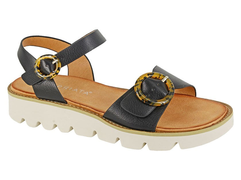 CIPRIATA Halter Back Twin Buckle Wedge Sandal Black