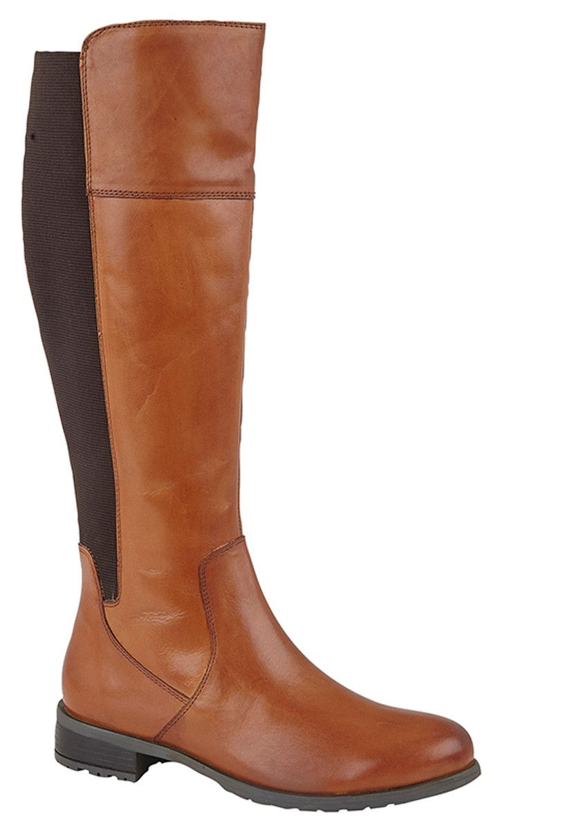 CIPRIATA Elasticated Calf Inside Zip High Leg Boot Tan