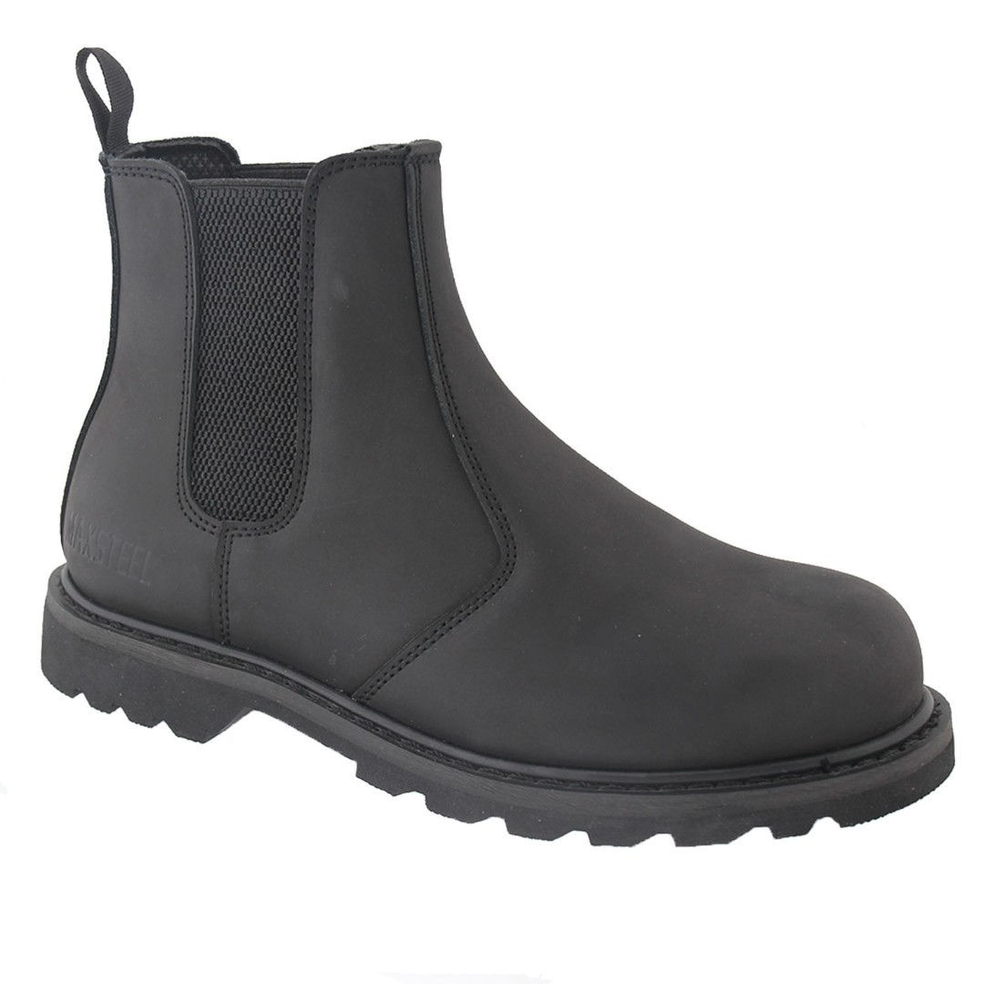 Maxsteel Goodyear Welted Slip On Chelsea Dealer Steel Toecap In Waxy Black MS22B