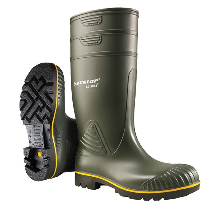 DUNLOP 'ACIFORT HEAVY DUTY' Yellow Line Agricultural Wellington Green