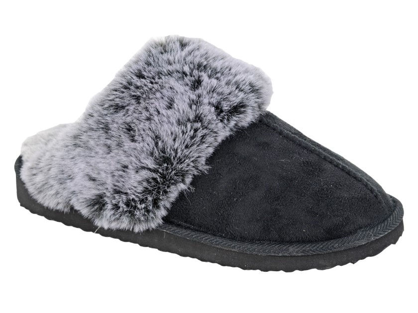 SLEEPERS Faux Fur Cuff Mule Slipper Black