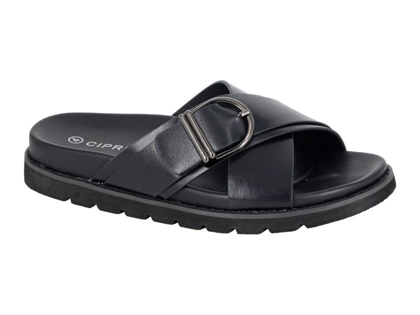 CIPRIATA X Over Buckle Strap Mule Sandal Black