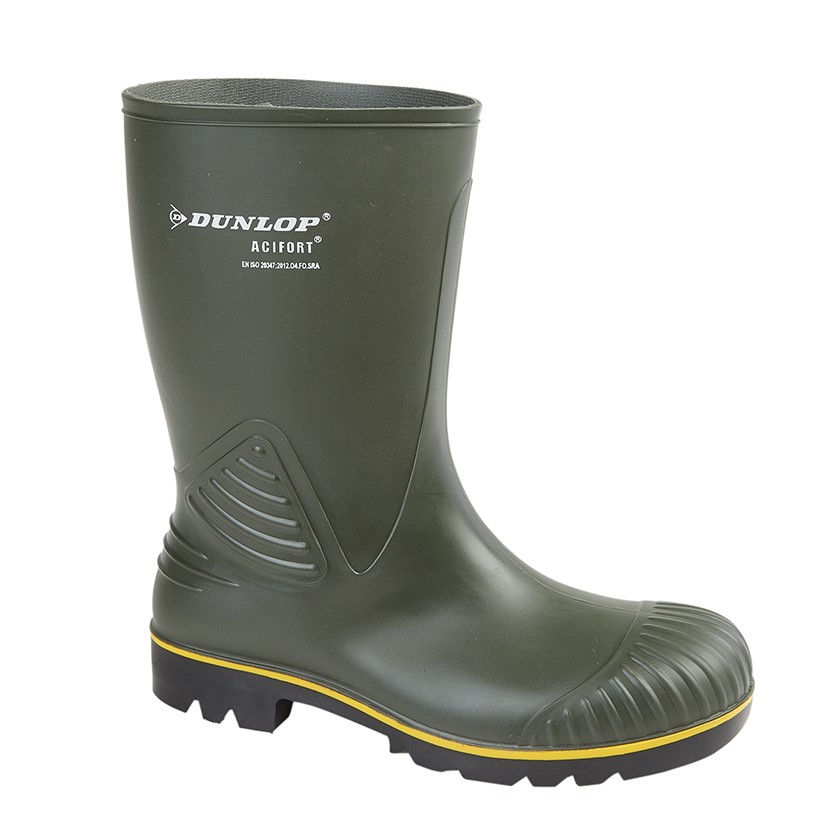 DUNLOP 'ACIFORT HD CALF' Yellow Line Agricultural Wellington Green