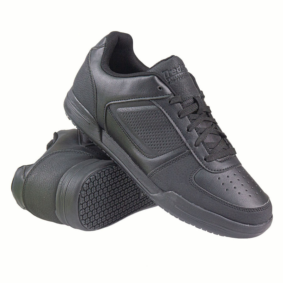 Mens Lace Up Black Trainer With A Slip Resistant Outsole & Cushion MNES4018